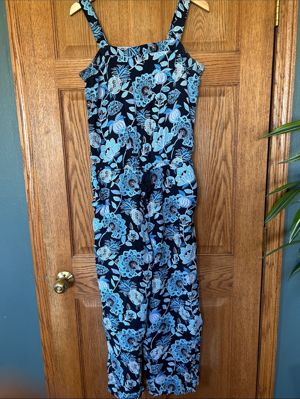 LOFT Navy and Light Blue Floral Wide-Leg Jumpsuit